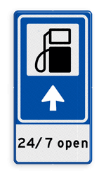 Verkeersbord RVV BW101Sp10 - Pompstation met aanpasbare pijlrichting