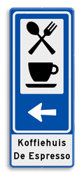 Routebord BW101 (blauw) - 2 pictogrammen met pijl en tekst