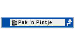 Verwijsbord object (blauw) - met 1 pictogram, 1 regel tekst en pijl