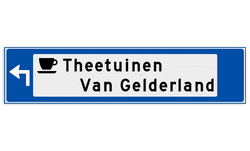 Verwijsbord object (blauw) - met 1 pictogram, 2 regel tekst en pijl