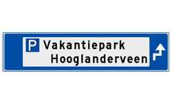 Verwijsbord object (blauw) - met 1 pictogram, 1 regel tekst en pijl