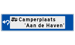 Verwijsbord object (blauw) - met 1 pictogram, 2 regel tekst en pijl
