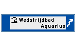 Verwijsbord object (blauw) - met 1 pictogram, 2 regel tekst en pijl
