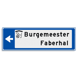 Verwijsbord KOKER Blauw/wit/zwart - pijl links, 2 regelig met 1 pictogram - Klasse 3 reflecterend