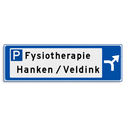 Verwijsbord KOKER Blauw/wit/zwart - pijl rechts, 2 regelig met 1 pictogram - Klasse 3 reflecterend