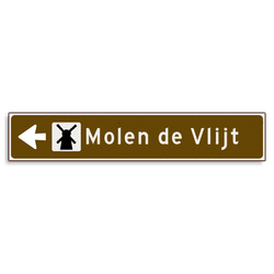 Verwijsbord KOKER Bruin/wit/zwart - pijl links, met 1 pictogram - Klasse 3 reflecterend