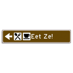Verwijsbord KOKER Bruin/wit/zwart - pijl links, met 2 pictogrammen - Klasse 3 reflecterend