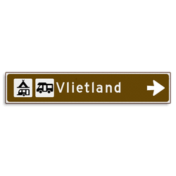 Verwijsbord KOKER Bruin/wit/zwart - pijl rechts, met 2 pictogrammen - Klasse 3 reflecterend