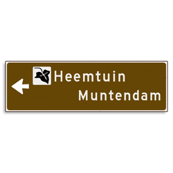 Verwijsbord KOKER Bruin/wit/zwart - pijl links, 2 regelig met 1 pictogram - Klasse 3 reflecterend