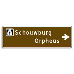 Verwijsbord KOKER Bruin/wit/zwart - pijl rechts, 2 regelig met 1 pictogram - Klasse 3 reflecterend