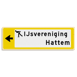 Verwijsbord KOKER Geel/wit/zwart - pijl links, 2 regelig met 1 pictogram - Klasse 3 reflecterend