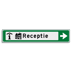 Verwijsbord KOKER Groen/wit/zwart - pijl rechts, met 2 pictogrammen - Klasse 3 reflecterend
