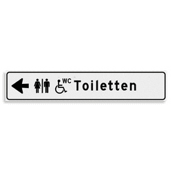 Verwijsbord KOKER Wit/zwart - pijl links, met 2 pictogrammen - Klasse 3 reflecterend