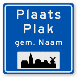 Plaatsnaambord 1000x1000mm RVV H01d - Begin bebouwde kom