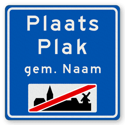 Plaatsnaambord 1000x1000mm RVV H02d - Einde bebouwde kom