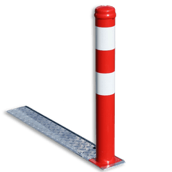Poteau Anti-Stationnement Rabattable avec Système de Protection Anti-Vandalisme 90mm Rouge/Blanc