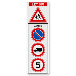Verkeersbord 600x2000mm - J21 spelende kinderen en stapvoets rijden