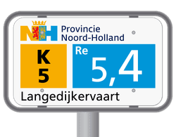 Hectometerpaal met vlak bord 330x195mm met tekst - Noord-Holland