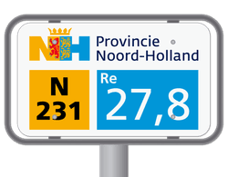 Hectometerpaal met vlak bord 330x195mm - Noord-Holland