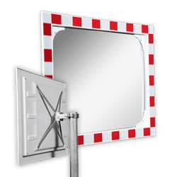 Miroir de circulation acrylique - 800x600mm - avec cadre rouge/blanc