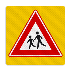 Autocollant Attention aux enfants r&eacute;fl&eacute;chissant 350 x 350 mm