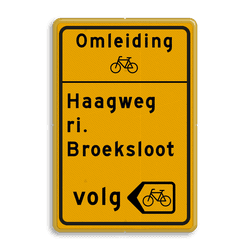 Omleidingsbord - eigen tekst + picto + pijlkader fietsers