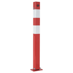 Parkeerpaal 70x70mm rood wit - neerklapbaar met bodemmontage - 8mm driekantslot