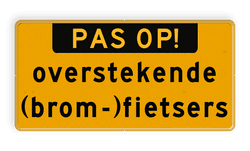 Verkeersbord pas op overstekende bromfietsers - reflecterend