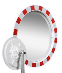Miroir ext&eacute;rieur industriel rond en acrylique &Oslash;600 mm &ndash; cadre rouge/blanc