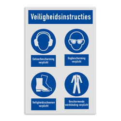 Veiligheidsbord met symbolen beschermende kledij