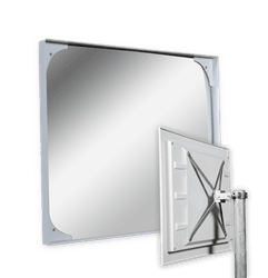 Miroir industriel rectangulaire 800 x 600 mm en acrylique ou polycarbonate avec support &Oslash;48-90 mm