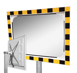 Miroir industriel rectangulaire en acrylique 800 x 600 mm avec cadre jaune/noir