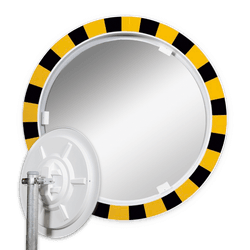 Miroir industriel rond en acrylique &Oslash;600 mm avec cadre jaune/noir