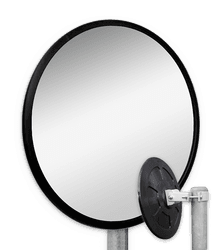 Miroir industriel rond &Oslash;300 mm en acrylique ou polycarbonate avec support &Oslash;48-90 mm