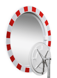 Miroir ext&eacute;rieur industriel rond en acrylique &Oslash;800 mm &ndash; cadre rouge/blanc