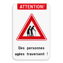 Panneau d'information - Des personnes agées traversent