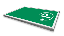 Marquage au sol place de parking borne de recharge &ndash; symbole P-prise &ndash; peinture routi&egrave;re verte RAL 6024