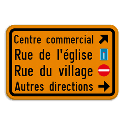 Panneau de signalisation - F39 - 4 blocs de texte + pictogrammes
