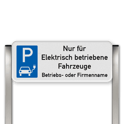 Parkplatzschild mit zwei Aluminium gebürstete Pfosten Parkplatz nur für Elektrisch Fahrzeuge mit name