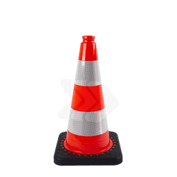 Verkeerskegel 50 cm met reflectiebanden en recycling voet