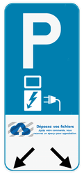 Panneau de stationnement E9 - voiture électrique  + logo personnalisé + flèche d'indication