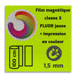 Classe 3 - Film magn&eacute;tique r&eacute;fl&eacute;chissant jaune-vert fluo avec impression couleur personnalis&eacute;e