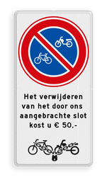 Parkeerbord RVV E03 + eigen tekst en 'op slot'
