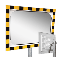 Miroir industriel rectangulaire en acrylique 600 x 400 mm avec cadre jaune/noir