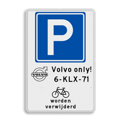 Parkeerbord E04 Parkeerplaats met kenteken, fietsen worden verwijderd