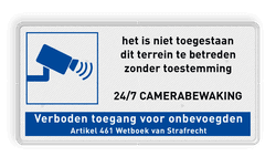 Camera bewaking bord met verboden toegang art.461 - reflecterend