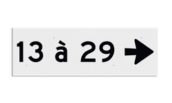 Plaque numéros maison 300x100 mm – Flèche à droite, réfléchissante classe 3