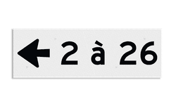 Plaque de num&eacute;ros de maison 300 x 100 mm avec fl&egrave;che gauche r&eacute;fl&eacute;chissante