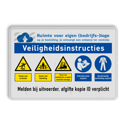 Veiligheidsbord met logo en diverse veiligheidsinstructies