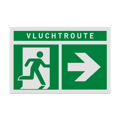 Vluchtroute BHV bord met tekst en pijl rechts